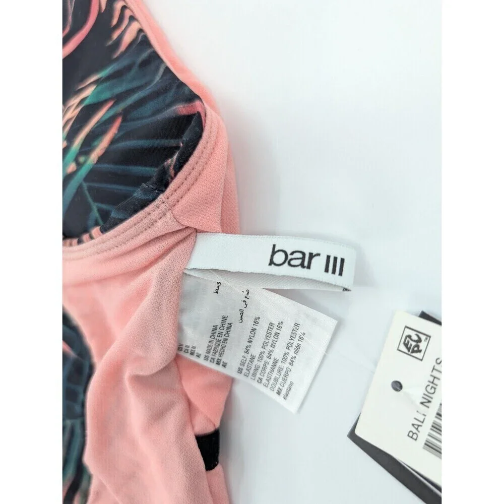 Bar III Swimsuit Women Medium One Piece Plunge Green Tropical Criss Cross Straps